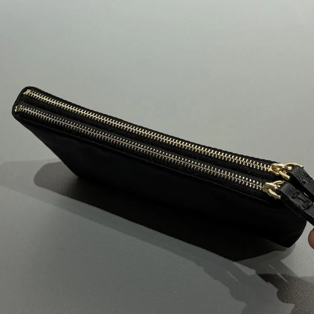 Kate Spade Dawn Medium Double Zip Wristlet Nylon Black Clutch Vegan Organizer